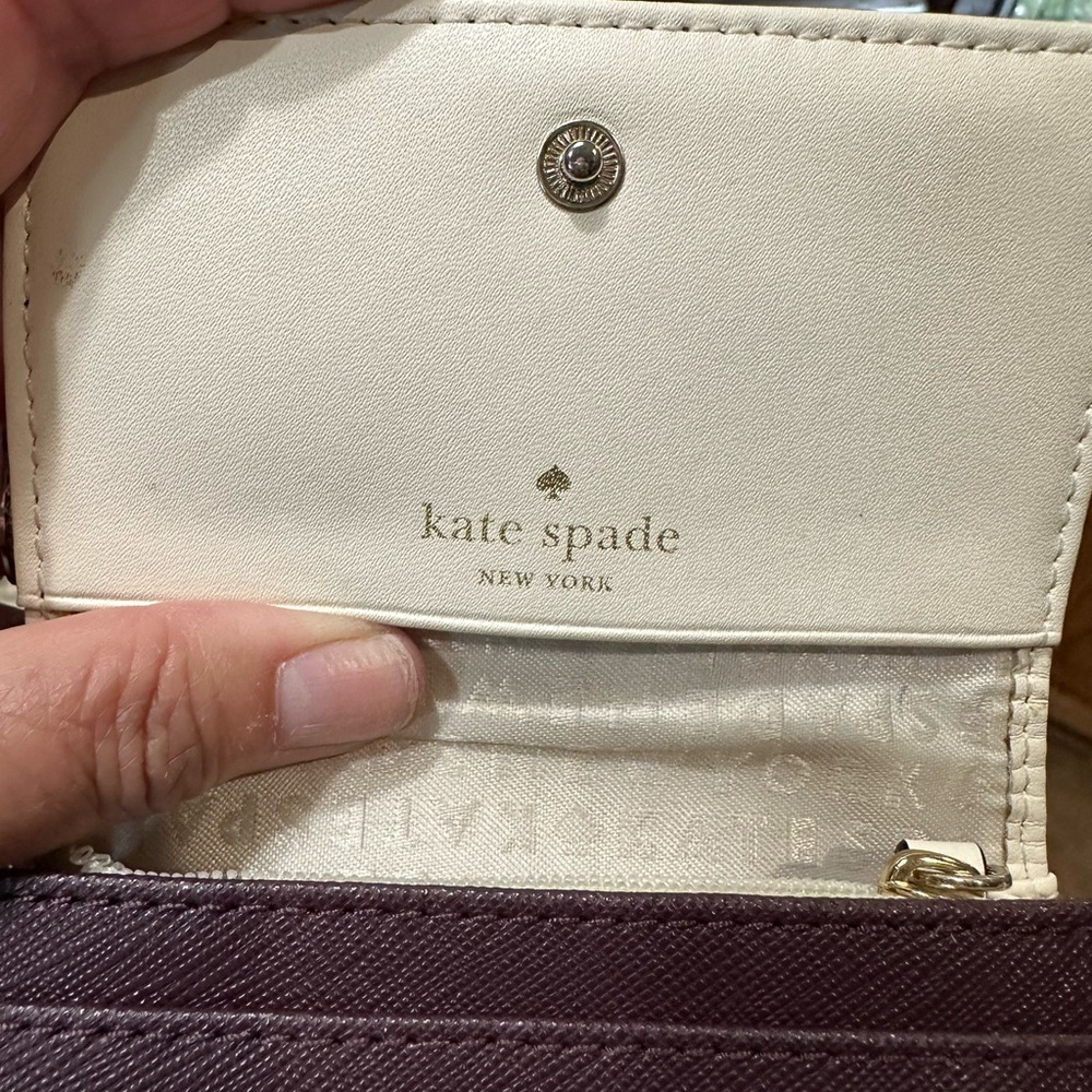 Kate Spade Burgundy and Tan Keychain Mini Keychain Wallet - Picture 2 of 10
